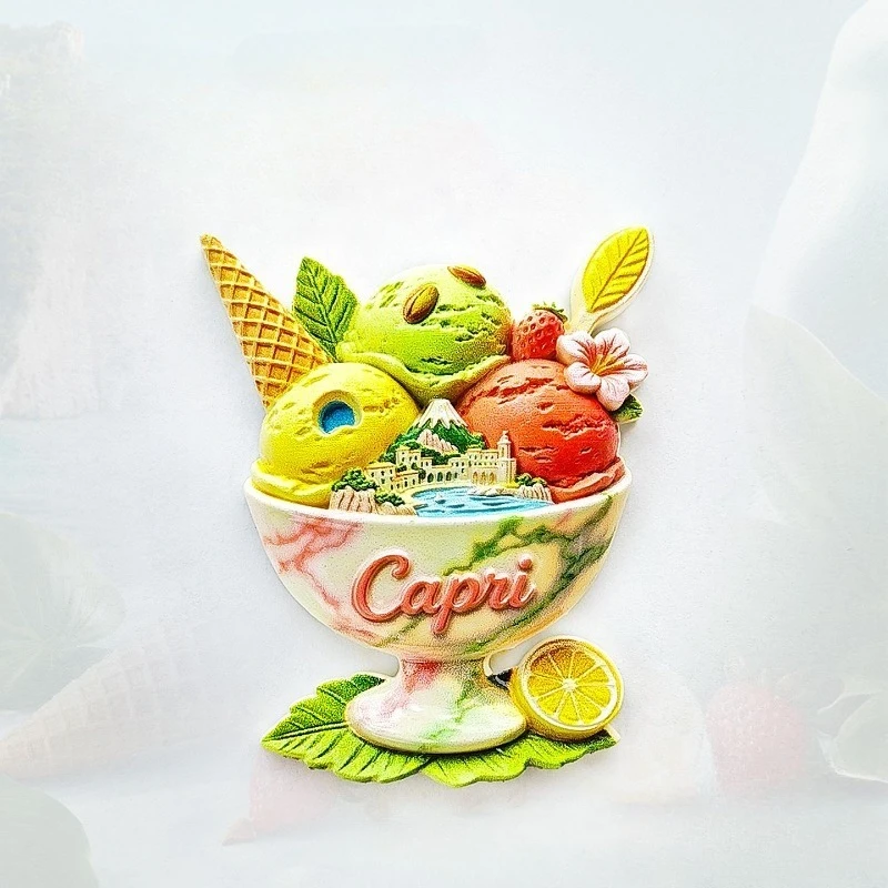 Capri Ice Cream Fridge Magnet - Refreshing 3D Italian Island Souvenir Unique Mediterranean Gift for Summer & Coastal Decor