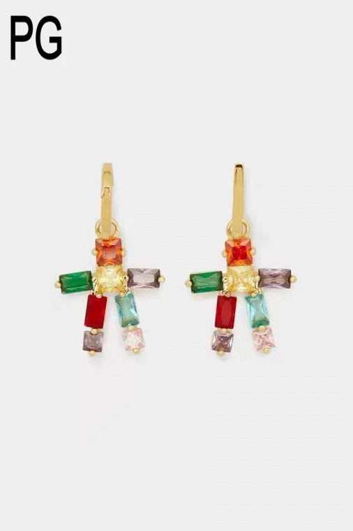 PG Robot Shaped Multicolor Zircon Hoop Earrings Gold Plated Fashion Jewelry For Women Daily Party Occasion Wear