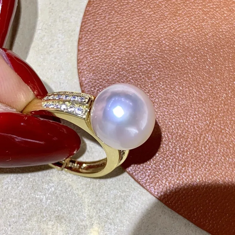 Stunning Natural Round AAAA 10-11mm 11-12mm South Sea Yellow Pearl Leopard Ring Adjustable opening size