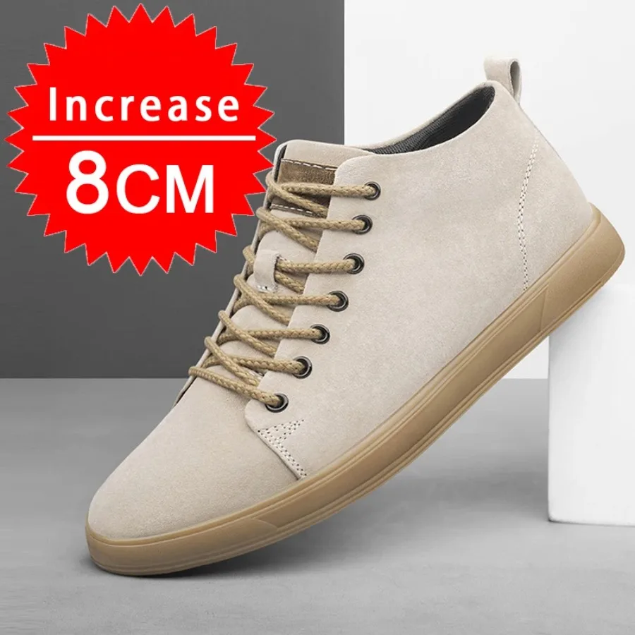 

Genuine Pig Leather Fashion Height Increasing Sneakers Men All-match Casual Shoes Increase Insole 8cm Luxury Brand Lift Men Shoe