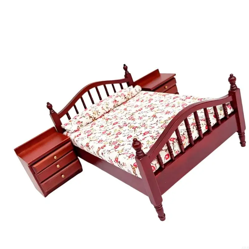 1:12 Puppenhaus Schlafzimmer Miniatur Szene Set Holzmöbel Modell Figur für Sammler Display und Kinder Rollenspiel A2UB – Detail 10