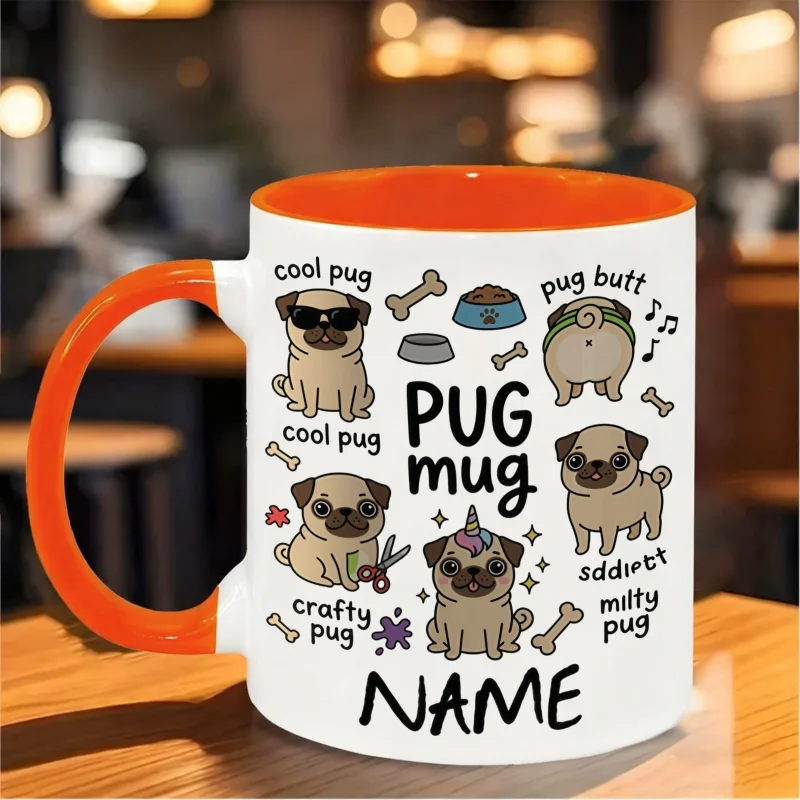Customizable Pug Dog Mug - 1pc Multifunctional Coffee, Tea, and Beverage Cup | Perfect Gift for Birthdays, Christmas, Halloween,