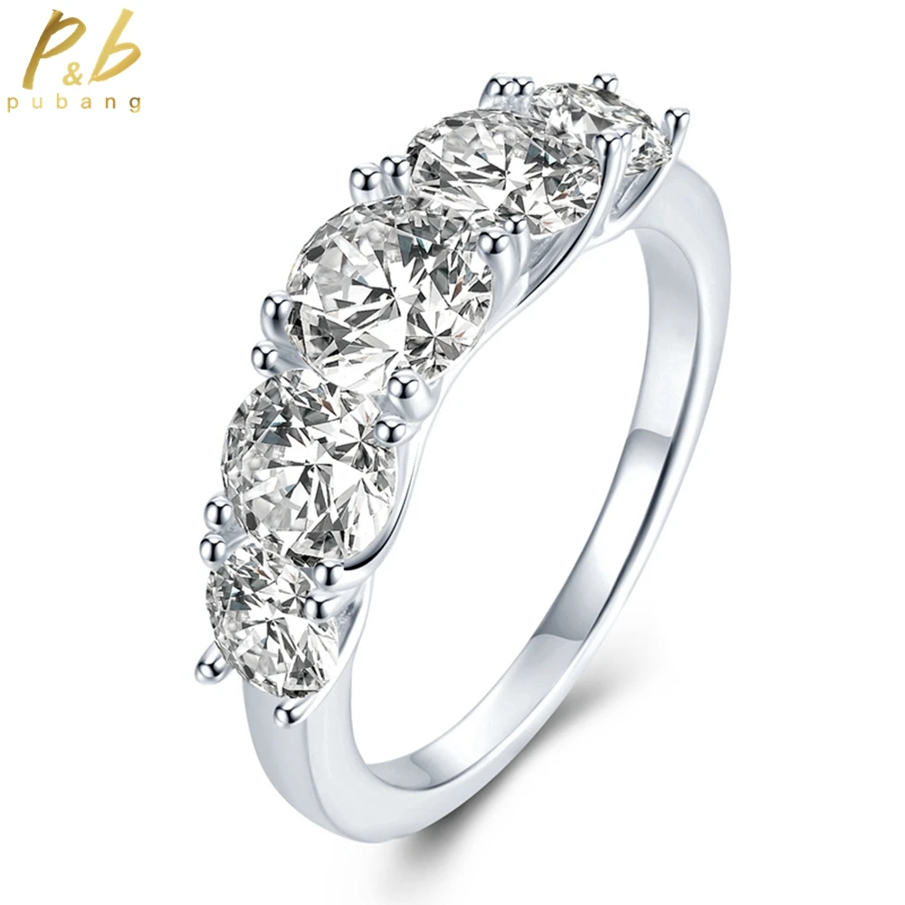 

PuBang Fine Jewelry Solid 925 Sterling Silver Created Moissanit Simple Row Diamond Ring for Women Anniversary Gift Drop Shipping