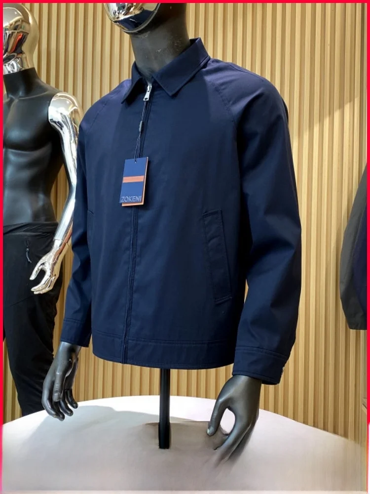 Italian Style Cotton Casual Jacket Men's Spring Commute Versatile Lightweight Collared Coat 100% Cotton Standard Fit Zipper