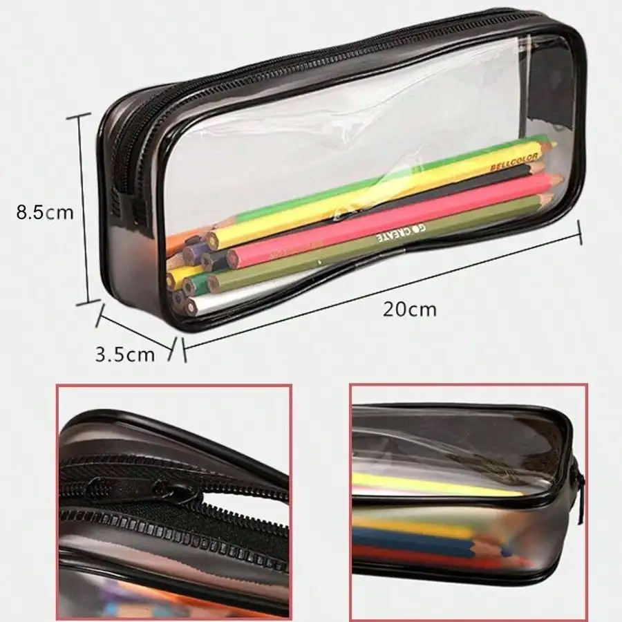 2 個の PVC ジッパーペンシルバッグトイレタリー試験ペン鉛筆ポーチ旅行荷物メイクアップ化粧品バッグ黒と白