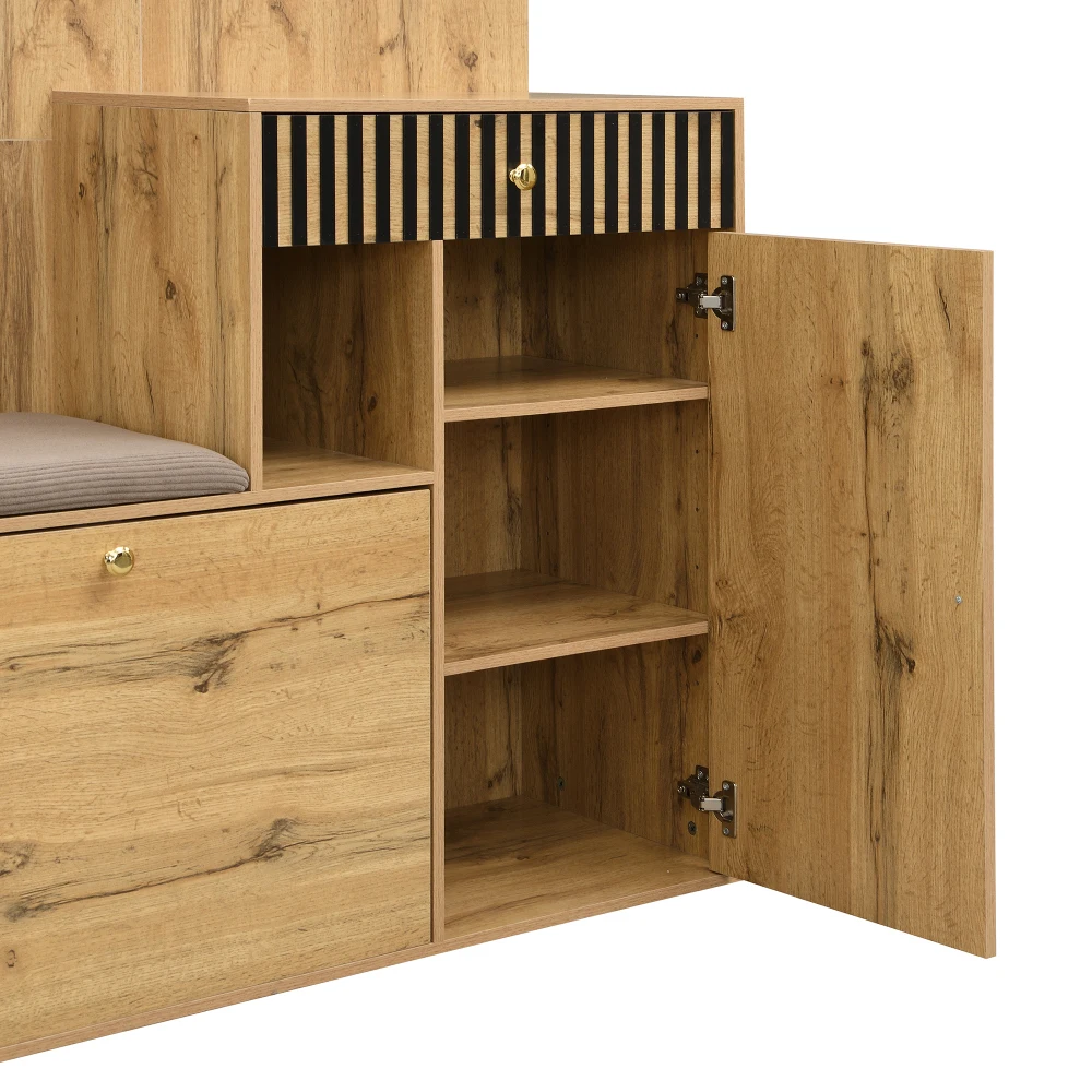PINGGO Kompaktes Garderoben-Set mit Spiegel und Kissen, Flur-Wandregal, Garderobenpaneele, Schuhschrank für Flur-Aufbewahrung – Detail 21
