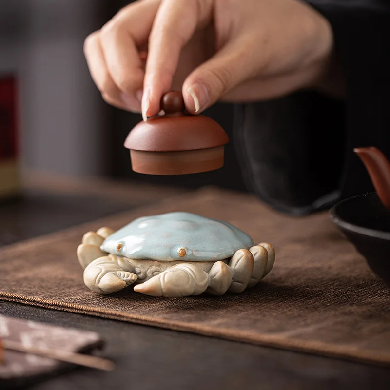 

Ru Kiln Crab Tea Pet Ornament Boutique Creative Eight Directions To Finance Cover and Support Tea Table Ornament
