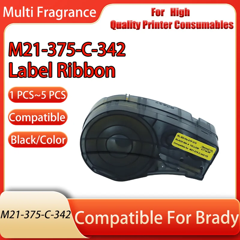 

1~5 PCS M21-375-C-342-Black On Yellow-18mm×2.1mm Label Ribbon Compatible For Brady-BMP21-PLUS BMP21-LAB BMP21 Printer
