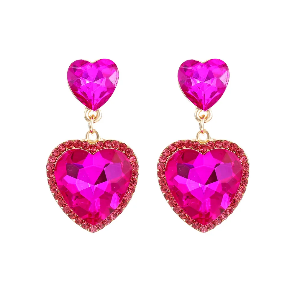 Light luxury super flash glass crystal heart earrings, personalized simplicity and advanced sense alloy diamond-set love earring