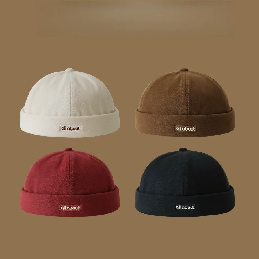 Letter Embroidery Docker Cap Without Visor Brimless Caps Solid Colors Retro Beanie Hat Adjustable Hip Hop Fashion Street