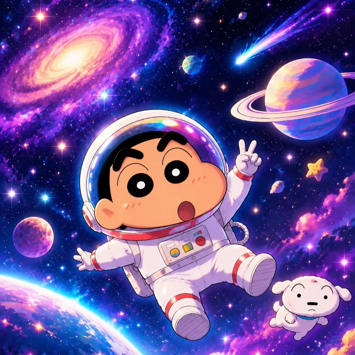 Jigsaw Puzzle 500PCS/1024 PCS Kawaii Crayon Shin‑chan Outer Space Adventure DIY Educational Toy Wall Decor Space Party Favor