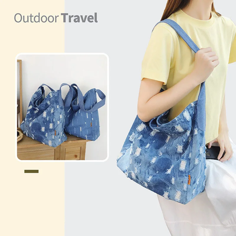 

2025 new Denim Shoulder bag for women Casual Versatile large capacity Tote bag, simple daily handbag for commuting shopping