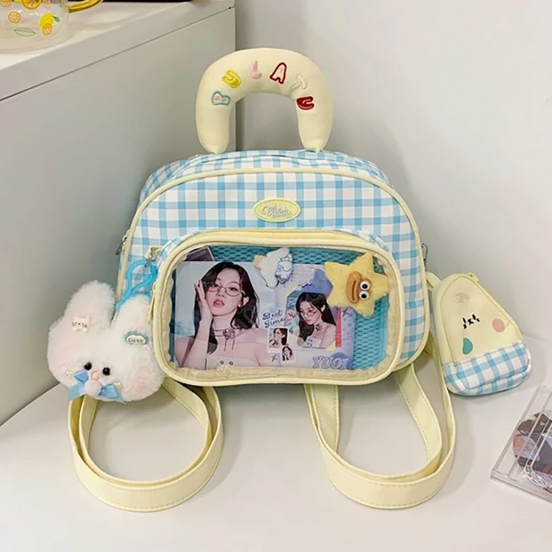 

HAEX Dopamine Plaid Women Ita Bags 2025 Fashion Designer Adjustable Embroidered Top Handle Bag Trend Kawaii Y2K Backpacks Female