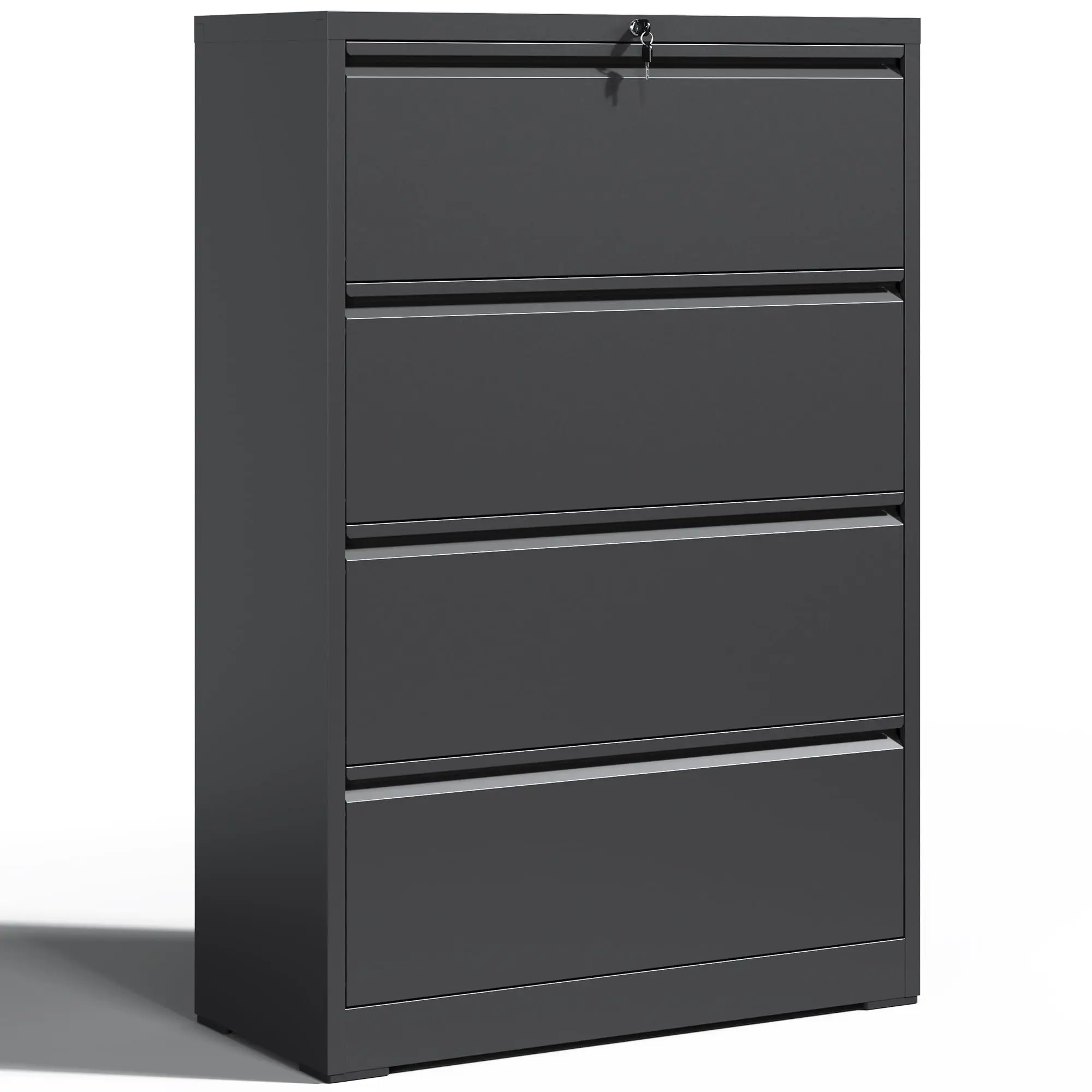 4 Drawer Lateral File Cabinet with Lock Black Metal Filing Cabinet