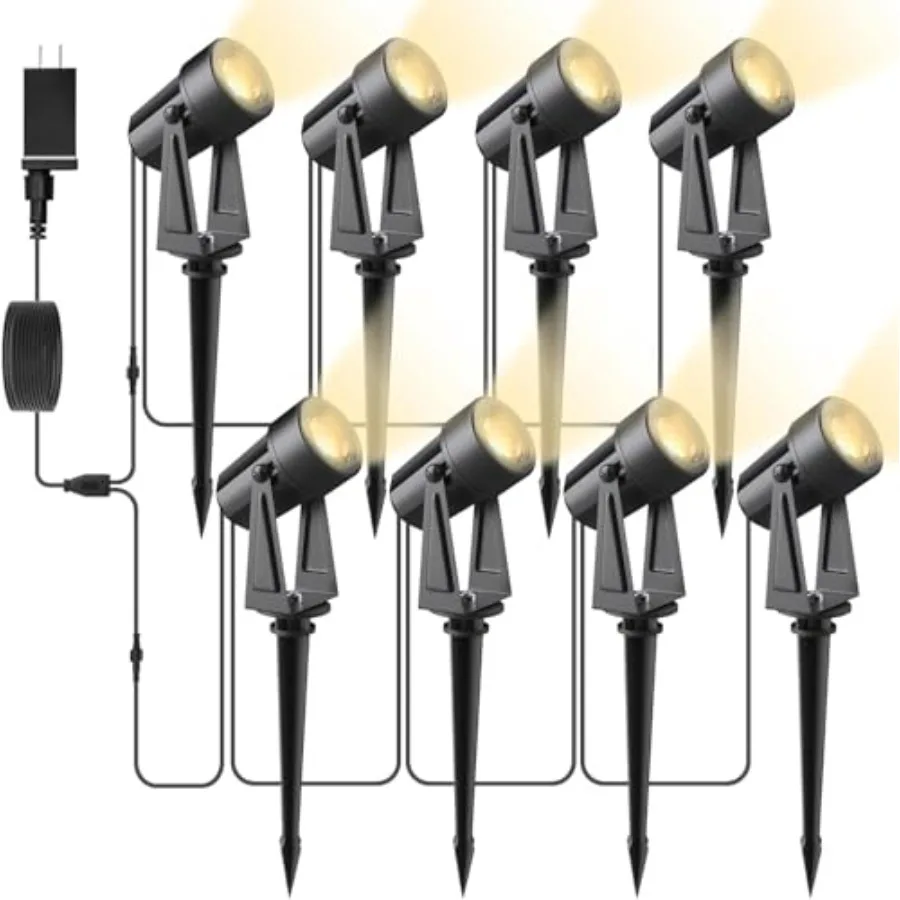 

Landscape Lighting Outdoor Low Voltage Spotlights with Transformer Plug in LED Spot Lights for Pathyway Backyard House 3000K Wa