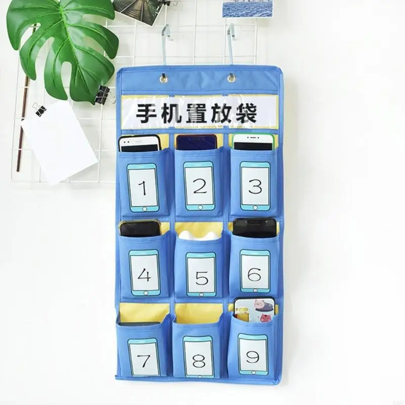 

9 Grids Pockets Calculator Holders Wall Hanging Classroom Pockets Chart for Phones 896C