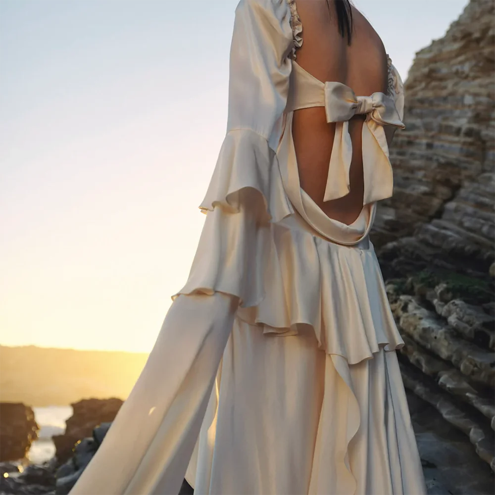 Elegant Sweetheart Full Sleeve Bow Straight Wedding Dresses Bridal Gowns Customized