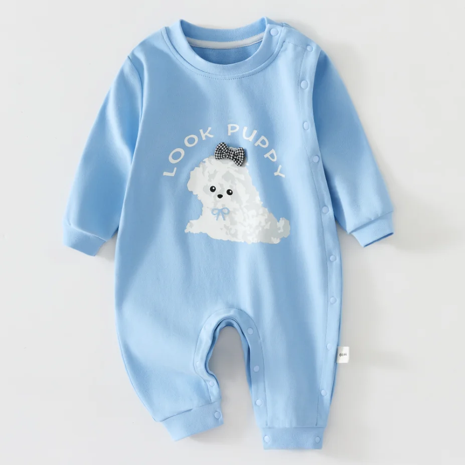 Thick Long Sleeve Baby Romper Spring Autumn Butterfly Knot Design Snug-Fit Homewear for Crawling Babies