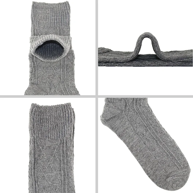 3 Pairs Men\'s High Quality Combed Cotton Socks Business Diamond Simple Fashion Solid Color Winter knitting Warm Long Socks