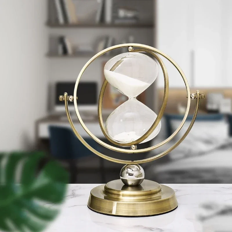 European Retro Globe Hourglass Metal Hourglass 30/60 Minute Time Hourglass Personality Clock Home Supplies Desktop Ornaments