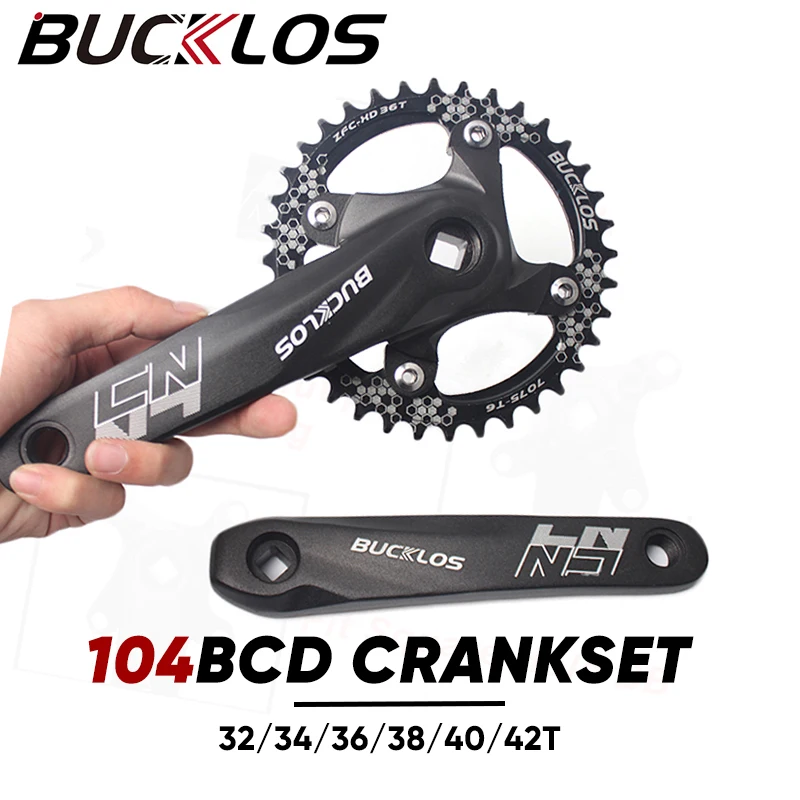 BUCKLOS Mountain Bike Crankset 104BCD 32T 34T 36T 38T 40T 42T MTB Square Hole Crankset 8-11S Ultralight 170mm Crank Bicycle Part