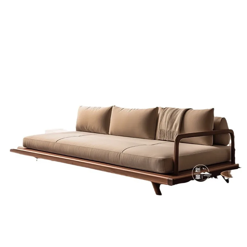 

New Chinese straight row sofa, North American black walnut three person sofa