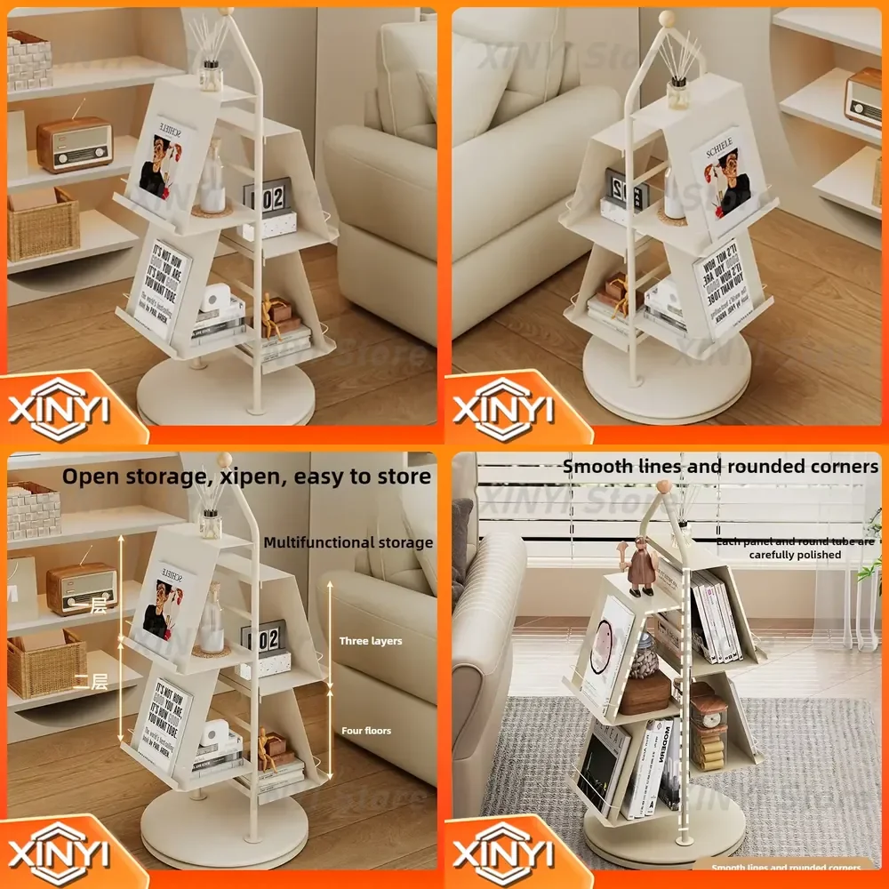 Cream Wind Ground Floor Rotating Bookshelf for Home Furniture Living Room Sofa Magazine Rack Creative Modern Small Table