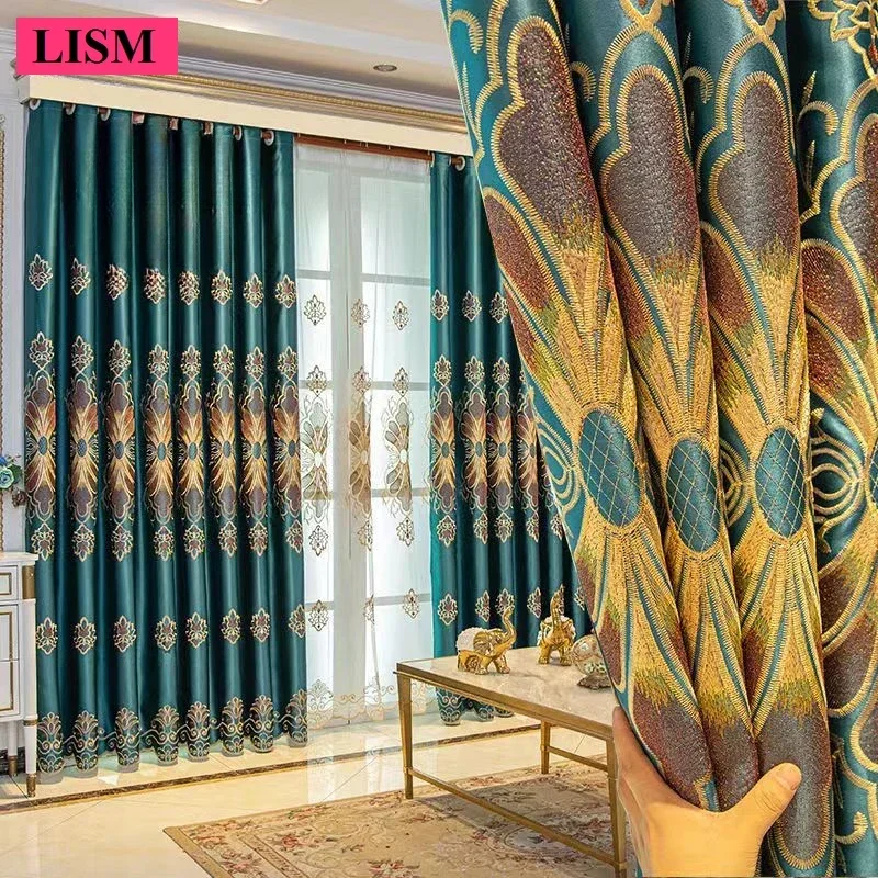 European Luxury New Embroidered Thickened Curtains For Living Room And Bedroom Nordic Window Tulle Blackout Lace Cloth Custom