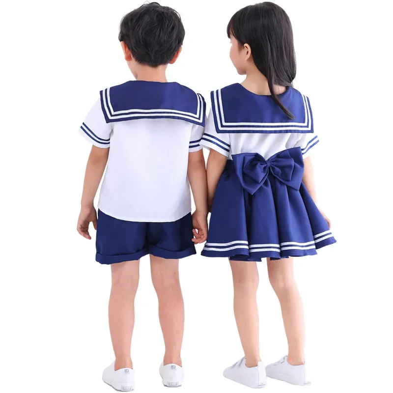 

Japan School JK Uniform Kids Sailor Dress Boys Shorts Girls Skirts Sailor Moon Cosplay Halloween Costume Navy Outfit Blue Suit