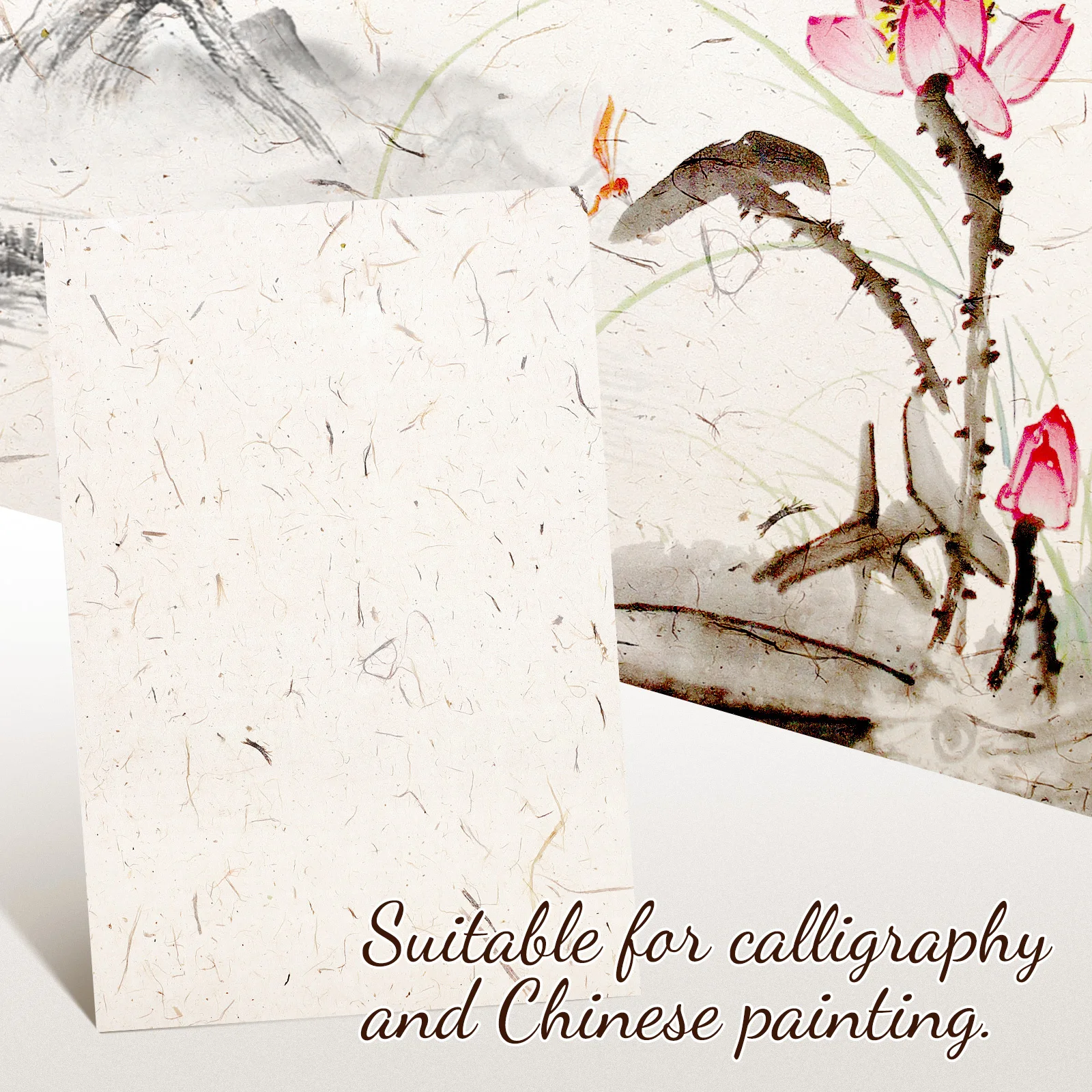 60 قطعة من ورق الرسم الصيني للخط، أوراق مصنوعة يدويًا طبيعية لممارسة المشاريع الحرفية، فرشاة عالية الامتصاص للكتابة