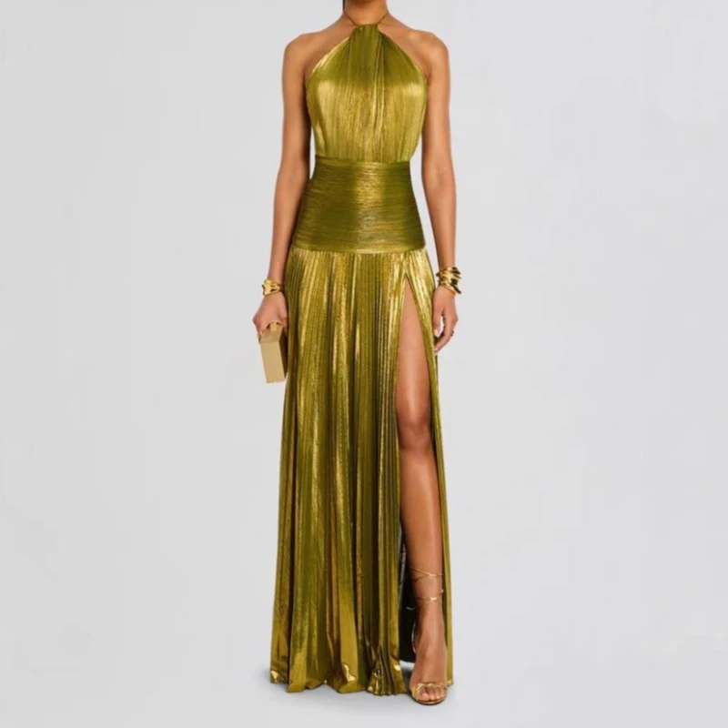 

Women Corset Party Cocktail Dress Sexy Off Shoulder Halter Folds Slit Guest Celebrity Long Dress Celebrity Prom Gown 2025 New