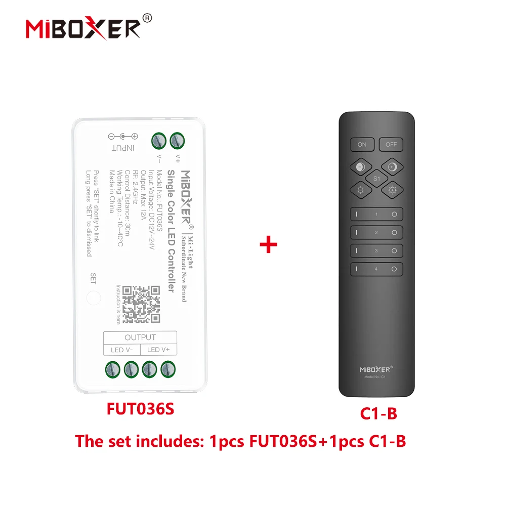 MiBoxer DC12~24V FUT036S+C1 C3 C3P 2.4GHzRF Wireless Single Color 12A/Channel LED Controller For SMD COB/Led Strip Light