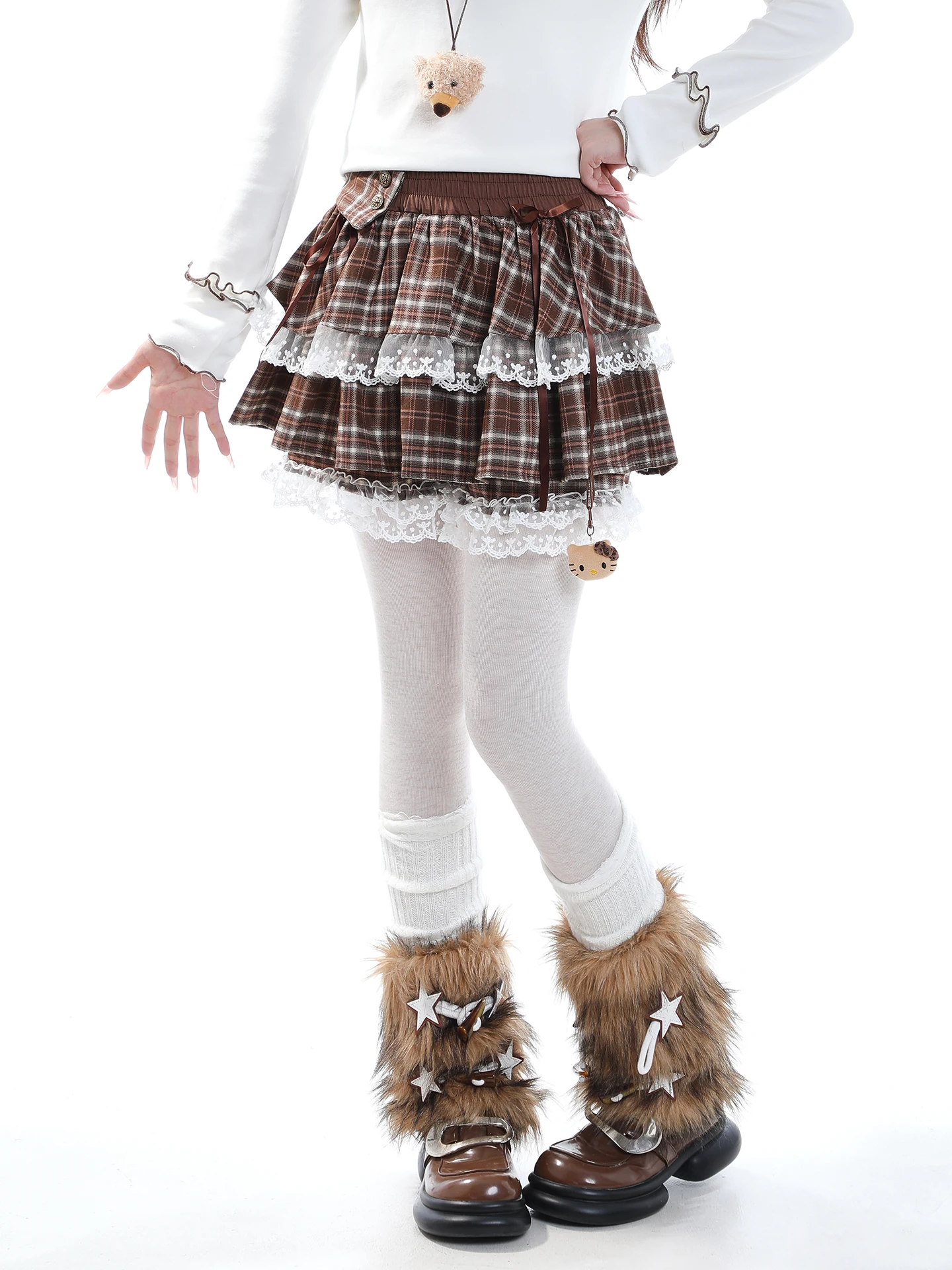 Sweet Style Lace Patchwork Puffy Skirt Women's Casual High Waist School Girl Feel A-Line  Skirt Breathable Skin-Friendly