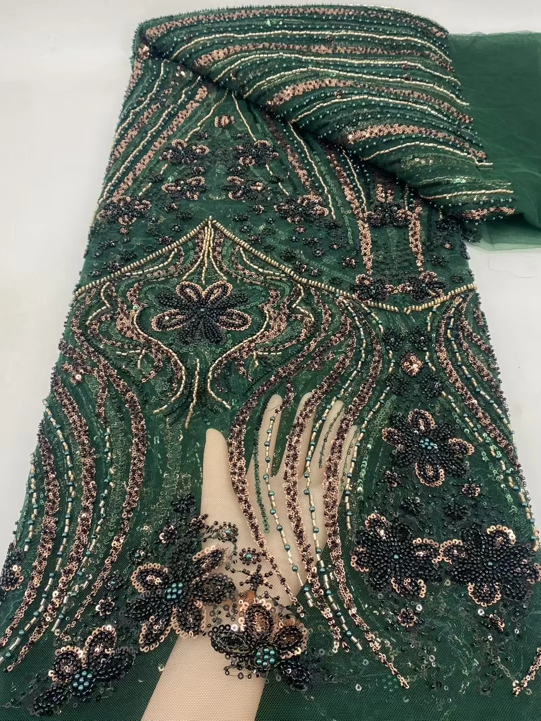 African Lace Rhinestone Beaded Fabric Nigerian French Mesh Fabrics Lace High Quality 2025 for Women Wedding Dresses