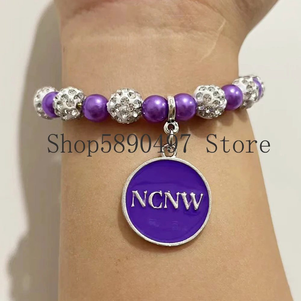 NCNW Badge Purple Enamel Letters Round Pendant Bracelet