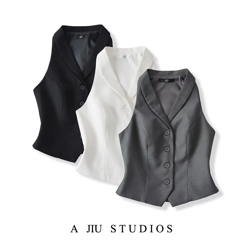 

Korean Sle ort Svel Suit Vest Women's Summer Outdoor Wear oulder Exposure Design Slim Fit Collar Top