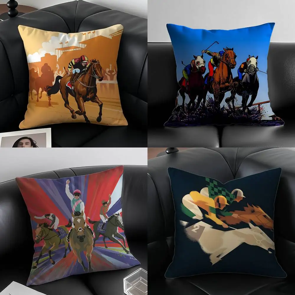 

Art Deco Horse Racing Pillow Case Anti-dustmite Pillowcase Invisible zipper silky short plush Sofa cushion cover