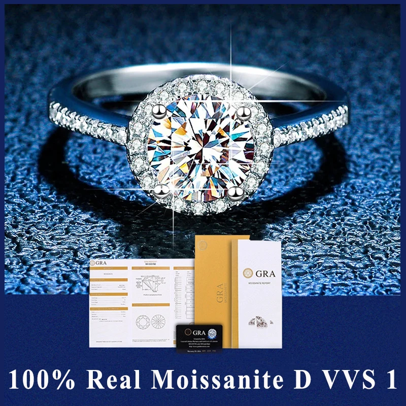 HOT 100% Real Moissanite Ring  D VVS1 Pass Diamond Test Pen Adjustable Size S925 Sliver GRA Certificate Wedding Rings for Women