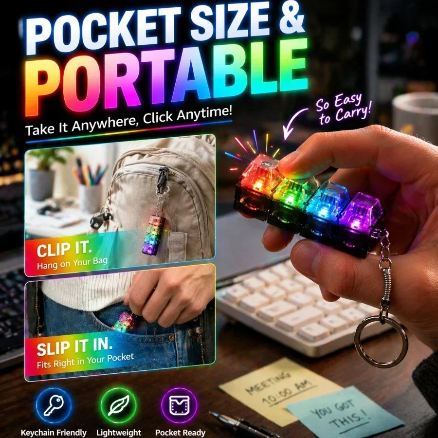 4-Button Fingertip Keyboard Keychain RGB Keyboard Fidget Toy With Lights For Stress Relief Decompression Calming