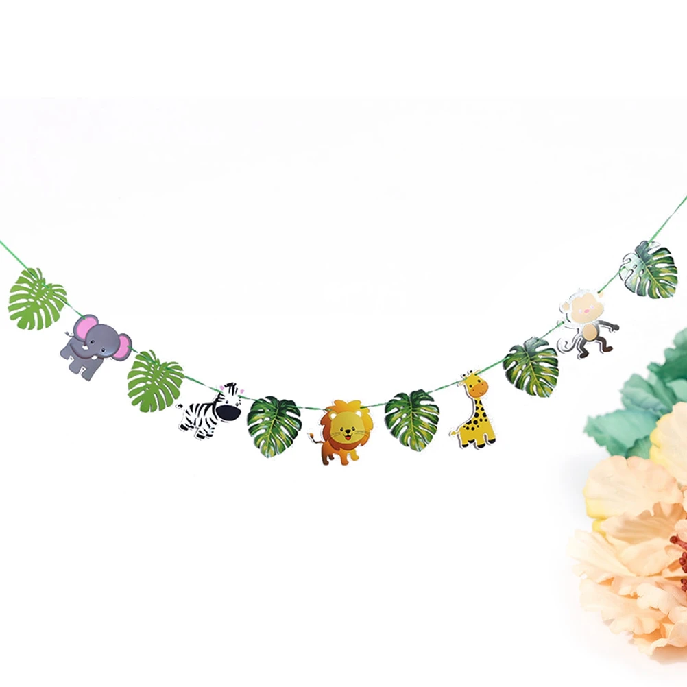 

Animal Palm Leaf Flags Banner Garland Cartoon Themed Decorations Party Supplies Room Wall Jungle Hawaiian Wedding Birthday Baby