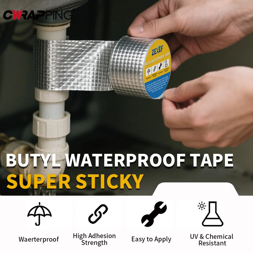 

Butyl Rubber Aluminum Foil Tape Super Sticky Waterproof High Temp Resistant for Bathroom Faucets Roof Pipe Duct Leak Sealing