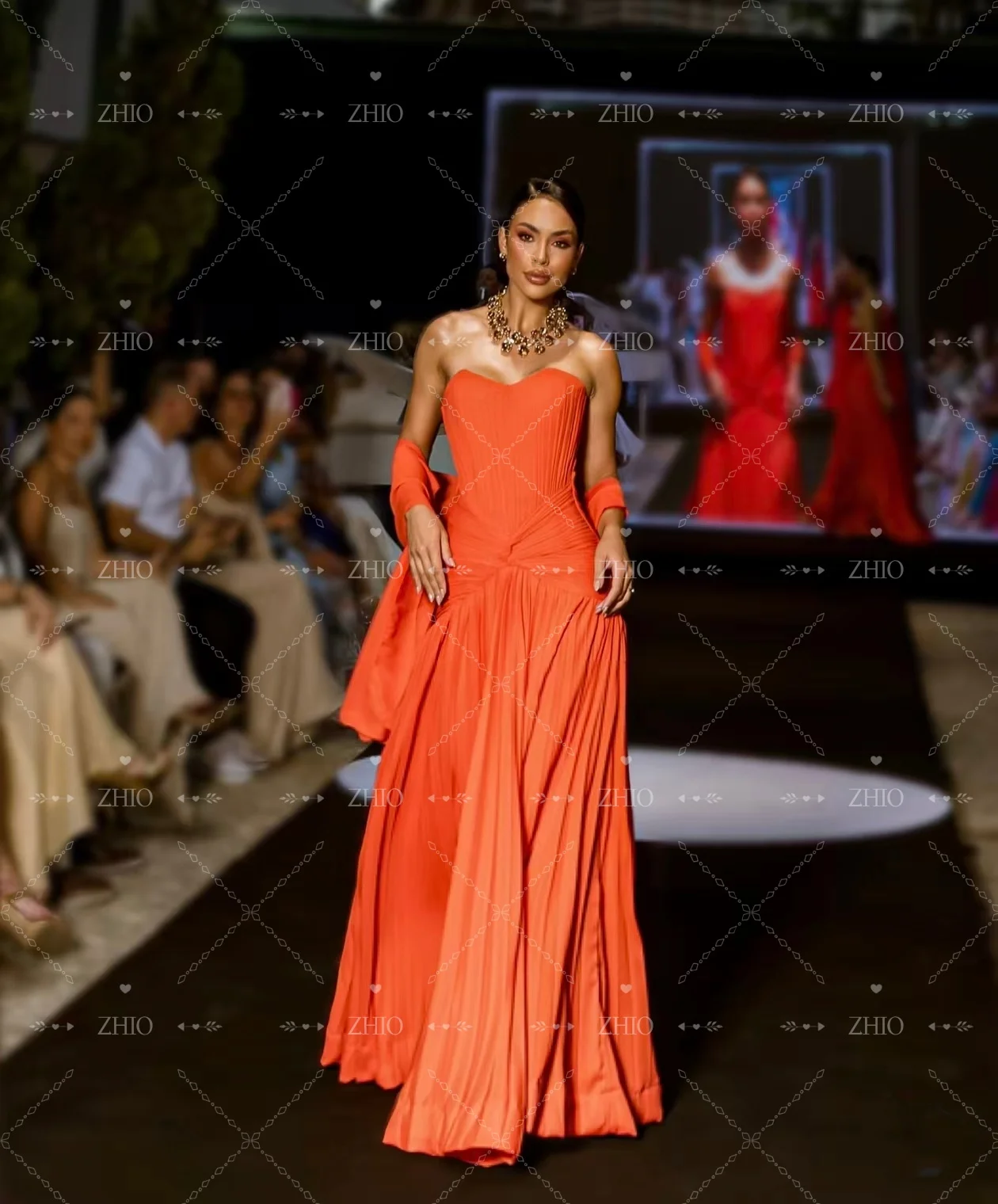 ZHIO élégant robe de soirée Orange sans bretelles plissé écharpe longueur de plancher robes de soirée de mariage robe de bal personnalisé فساتmavera