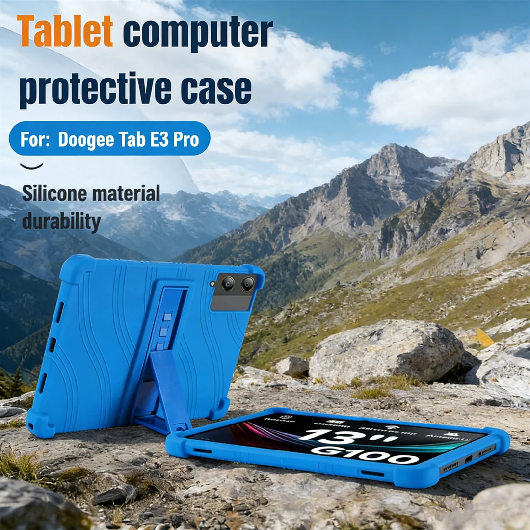 

Силиконовый чехол для планшета DOOGEE Tab E3 Pro 13 дюймов 2025 года, противоударный защитный чехол с подставкой, 4 утолщенных угла для защиты детей