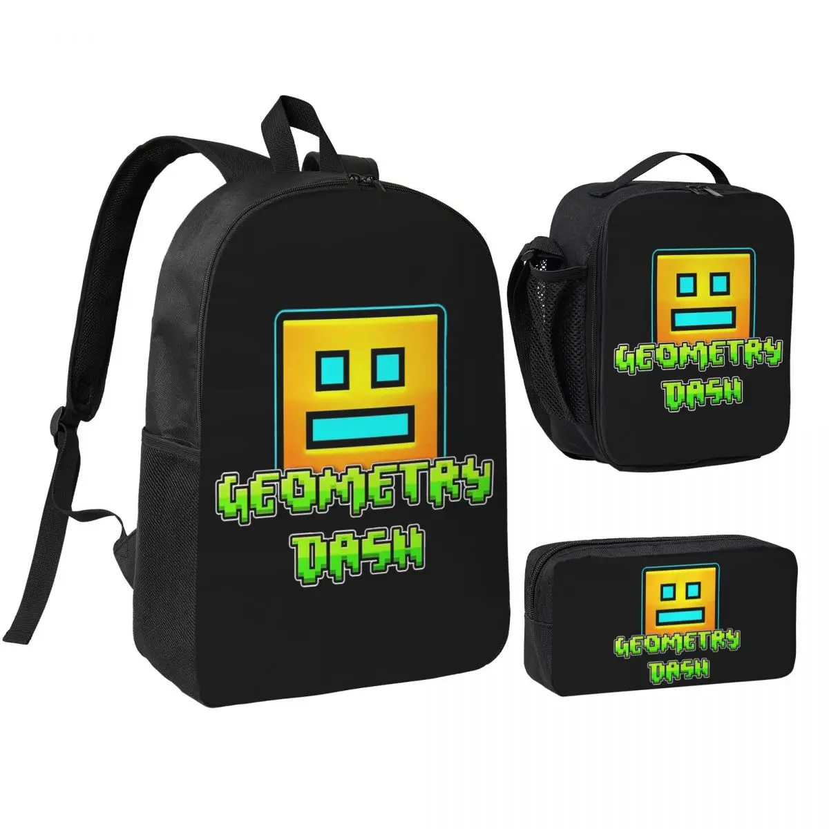 

Геометрическое приложение Dash, забавные игры, 3 шт./компл., рюкзак для студентов, Geometry Dash, холщовые сумки для колледжа, сумка для обеда, пенал