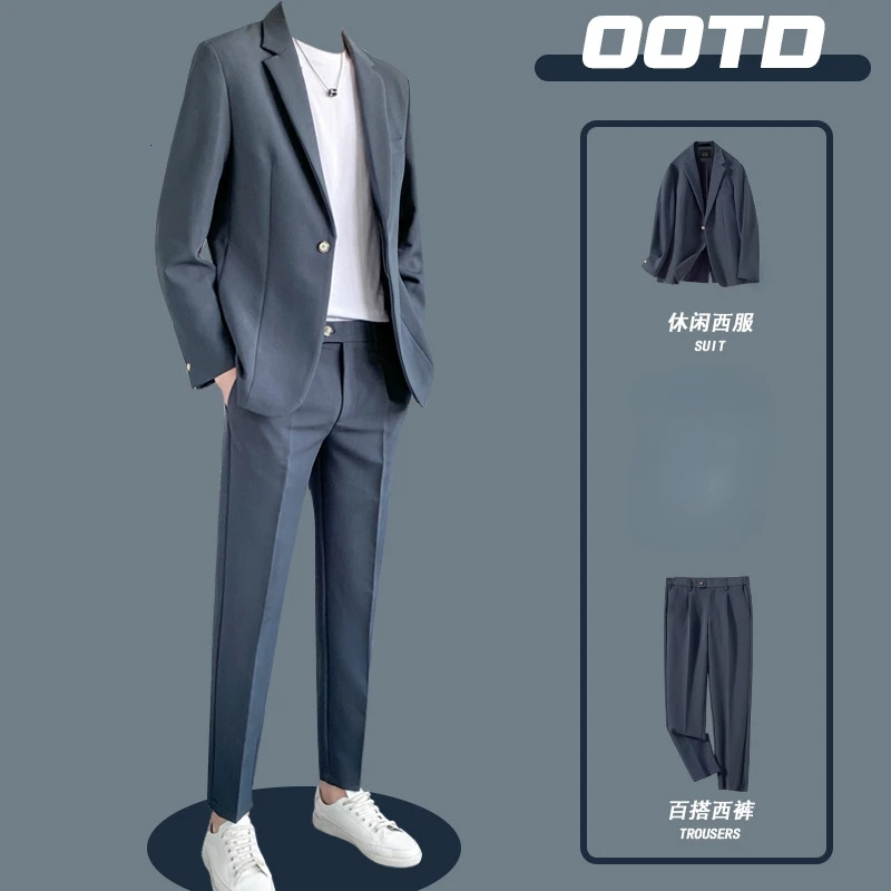 

Solid Color Casual Men's Suit Wedding Single Button Long Sleeves Blazer Formal Suit Jackets Suit Pant Two Piece Set