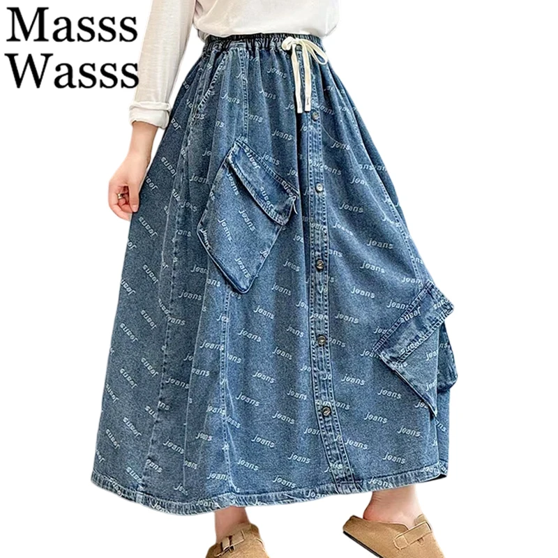 Masss Wasss 2026 Fashion Causal Skirts Womens Summer Classic Loose Denim Clothes Ladies Korean Design Vintage Elegant Streetwear
