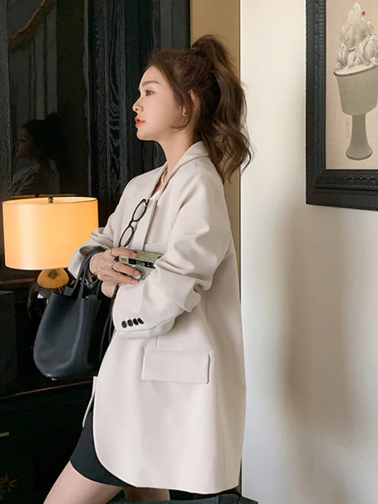 LANMREM Korean Designer Blazer Coat For Women Single Button Long Sleeves Solid Color Coats Female Clothing 2024 New 2YA1152