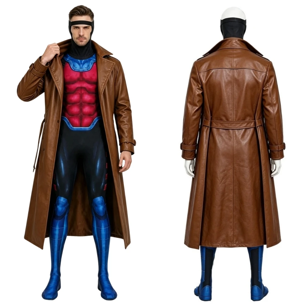 Gambit Cosplay Costume Superhero Roleplaying Outfits Jumpsuit Suit Jacket for Adult Men Clothing Halloween Carnival Suit