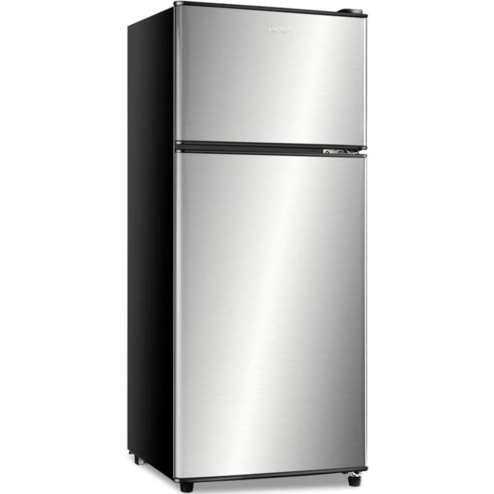 

Compact Refrigerator 4.0 Cu Ft 2 Door Mini Fridge with Freezer for Apartment, Dorm, Office, Family, Basement, Garage - Silver