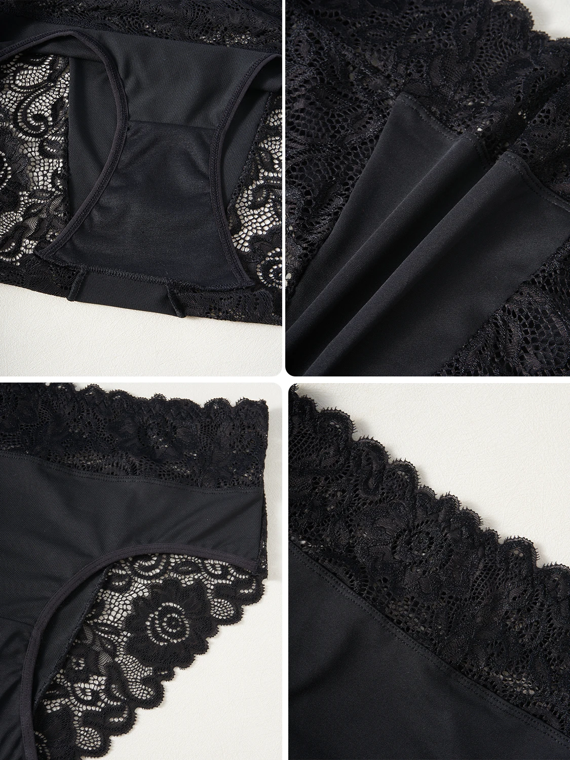4PCS Women's Underwear Solid Color High Waist Panties Elegant Lace Floral Patch… - Image 4